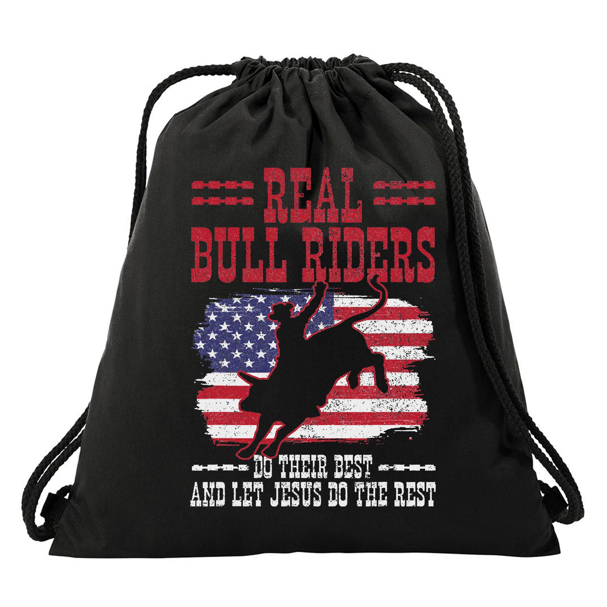 Bull Riding American Flag Rodeo Patriotic Christian Rider Drawstring Bag