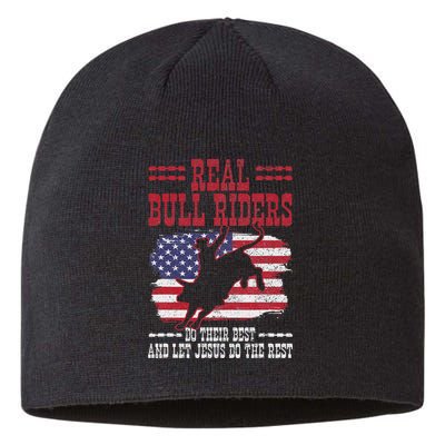Bull Riding American Flag Rodeo Patriotic Christian Rider Sustainable Beanie