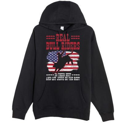 Bull Riding American Flag Rodeo Patriotic Christian Rider Premium Pullover Hoodie