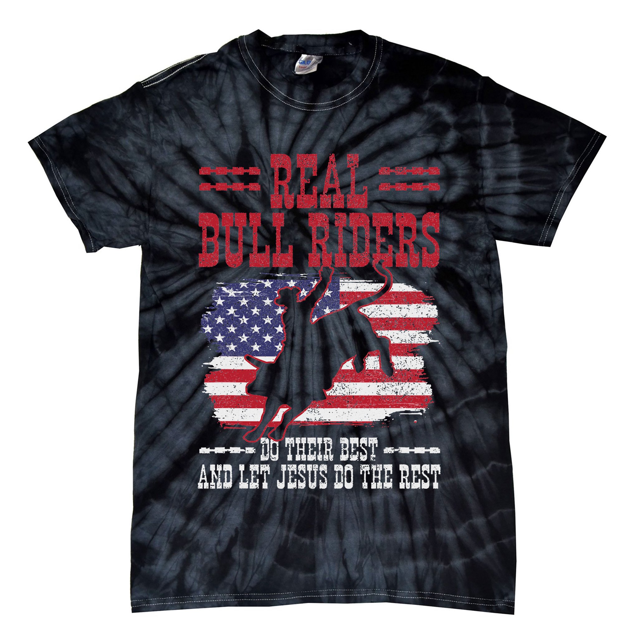 Bull Riding American Flag Rodeo Patriotic Christian Rider Tie-Dye T-Shirt