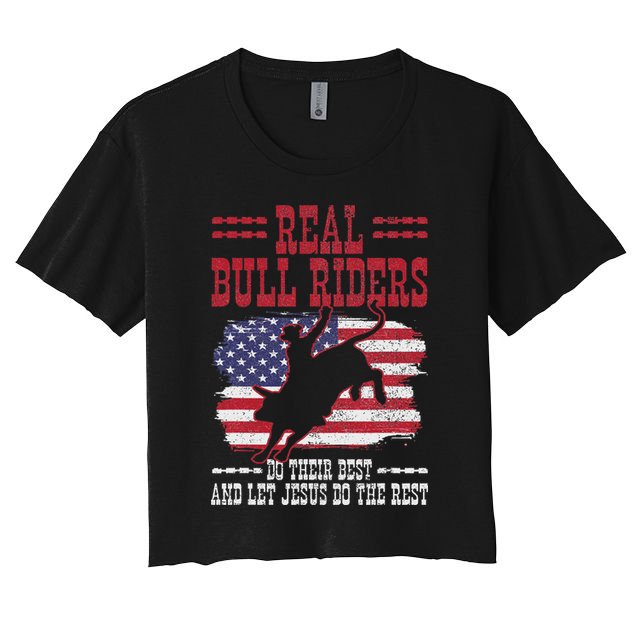 Bull Riding American Flag Rodeo Patriotic Christian Rider Crop Top