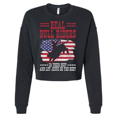 Bull Riding American Flag Rodeo Patriotic Christian Rider Cropped Pullover Crew