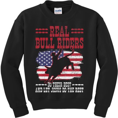 Bull Riding American Flag Rodeo Patriotic Christian Rider Kids Sweatshirt