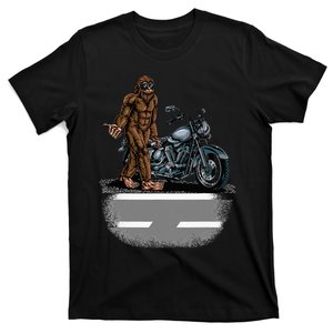 Bigfoot Riding A Motorcycle Bike Trying To Hitch A Ride Home T-Shirt