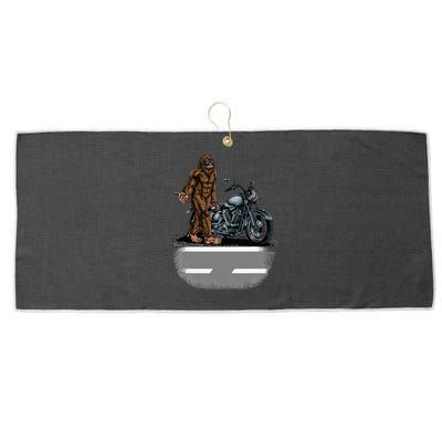 Bigfoot Riding A Motorcycle Bike Trying To Hitch A Ride Home Large Microfiber Waffle Golf Towel