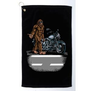 Bigfoot Riding A Motorcycle Bike Trying To Hitch A Ride Home Platinum Collection Golf Towel