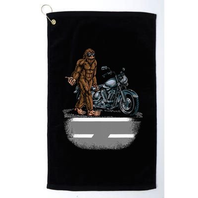 Bigfoot Riding A Motorcycle Bike Trying To Hitch A Ride Home Platinum Collection Golf Towel