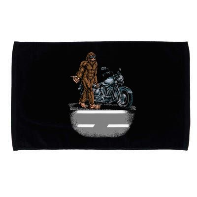 Bigfoot Riding A Motorcycle Bike Trying To Hitch A Ride Home Microfiber Hand Towel