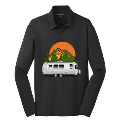 Beautiful Retro Airstream Camping Trailer Tee Dults Gift Silk Touch Performance Long Sleeve Polo