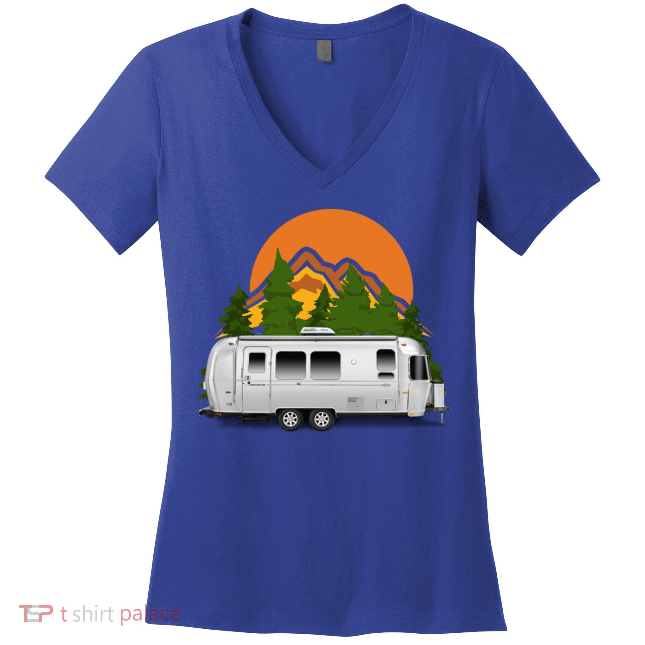 Beautiful Retro Airstream Camping Trailer Tee Dults Gift Women's V-Neck T-Shirt