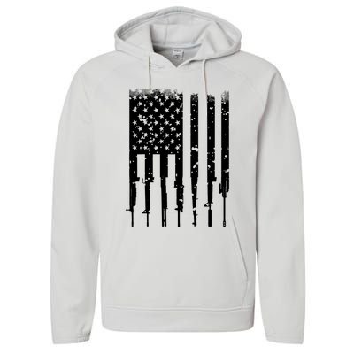 Bullet Riddled American Rifle Flag Performance Fleece Hoodie