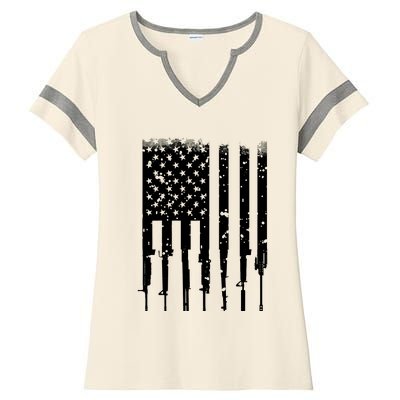 Bullet Riddled American Rifle Flag Ladies Halftime Notch Neck Tee