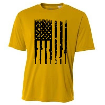 Bullet Riddled American Rifle Flag Cooling Performance Crew T-Shirt