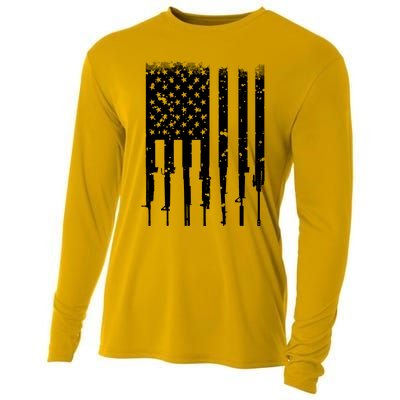 Bullet Riddled American Rifle Flag Cooling Performance Long Sleeve Crew