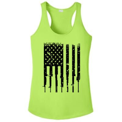 Bullet Riddled American Rifle Flag Ladies PosiCharge Competitor Racerback Tank