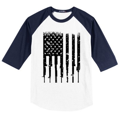 Bullet Riddled American Rifle Flag Baseball Sleeve Shirt