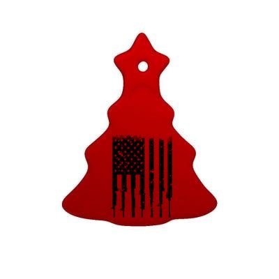 Bullet Riddled American Rifle Flag Ceramic Tree Ornament