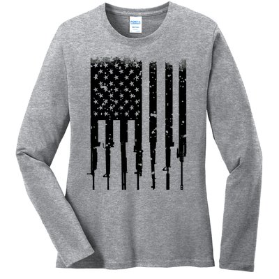 Bullet Riddled American Rifle Flag Ladies Long Sleeve Shirt