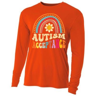 Boho Rainbow Acceptance Special Education Teacher Gift Autism Awareness Cooling Performance Long Sleeve Crew