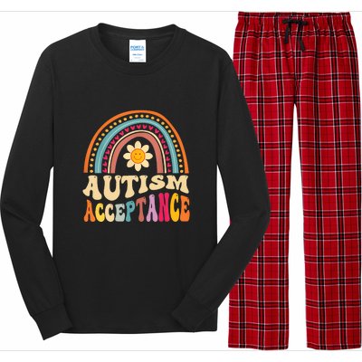 Boho Rainbow Acceptance Special Education Teacher Gift Autism Awareness Long Sleeve Pajama Set