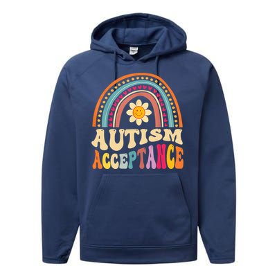 Boho Rainbow Acceptance Special Education Teacher Gift Autism Awareness Performance Fleece Hoodie