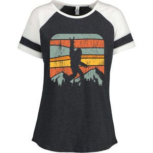 Bigfoot Rock and Roll Retro Mountain Sunset Sasquatch Gift Enza Ladies Jersey Colorblock Tee