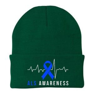 Blue Ribbon ALS Awareness Heartbeat Knit Cap Winter Beanie