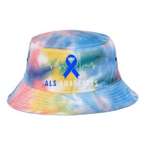 Blue Ribbon ALS Awareness Heartbeat Tie Dye Newport Bucket Hat