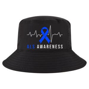 Blue Ribbon ALS Awareness Heartbeat Cool Comfort Performance Bucket Hat