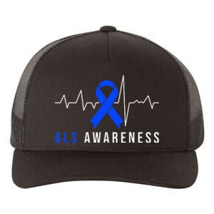 Blue Ribbon ALS Awareness Heartbeat Yupoong Adult 5-Panel Trucker Hat