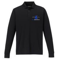 Blue Ribbon ALS Awareness Heartbeat Performance Long Sleeve Polo