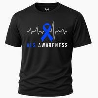 Blue Ribbon ALS Awareness Heartbeat Cooling Performance Crew T-Shirt