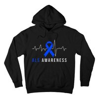 Blue Ribbon ALS Awareness Heartbeat Hoodie