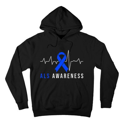 Blue Ribbon ALS Awareness Heartbeat Hoodie