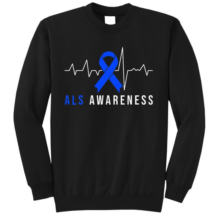 Blue Ribbon ALS Awareness Heartbeat Sweatshirt