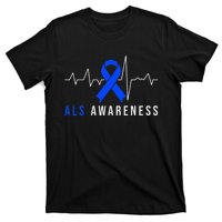 Blue Ribbon ALS Awareness Heartbeat T-Shirt