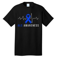 Blue Ribbon ALS Awareness Heartbeat Tall T-Shirt