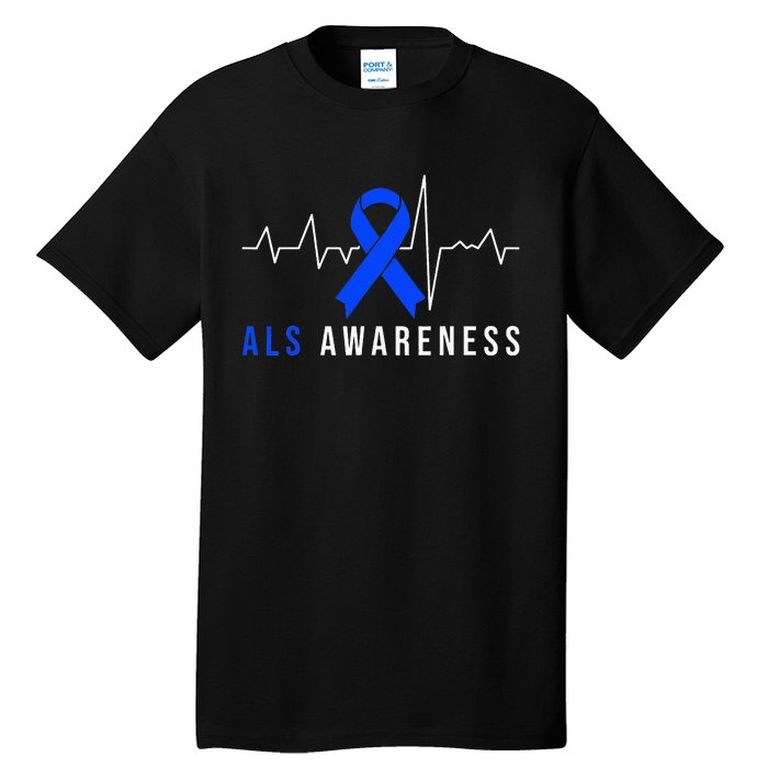 Blue Ribbon ALS Awareness Heartbeat Tall T-Shirt