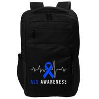 Blue Ribbon ALS Awareness Heartbeat Impact Tech Backpack