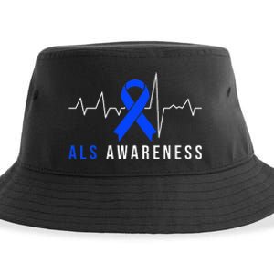 Blue Ribbon ALS Awareness Heartbeat Sustainable Bucket Hat