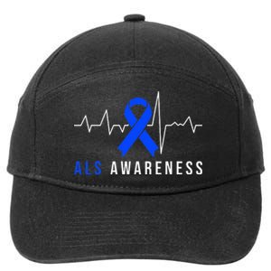 Blue Ribbon ALS Awareness Heartbeat 7-Panel Snapback Hat