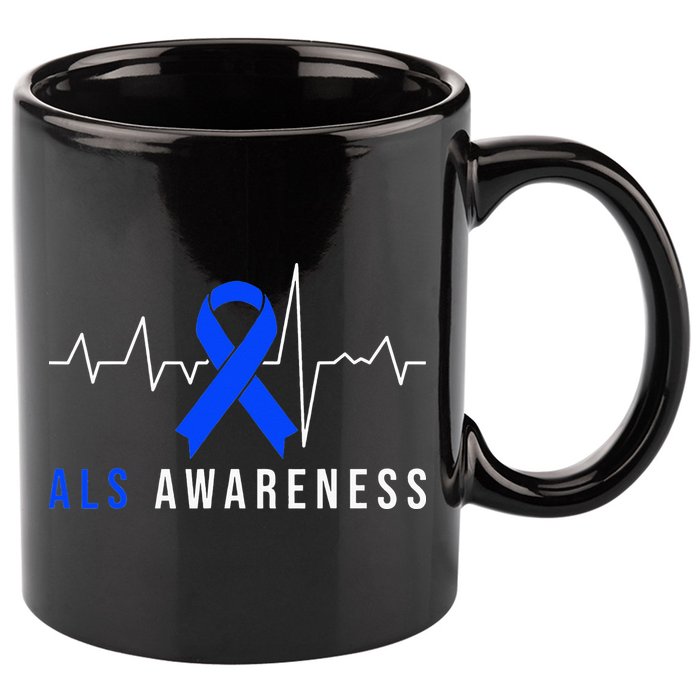Blue Ribbon ALS Awareness Heartbeat 11oz C Handle Ceramic Mug