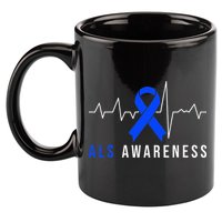 Blue Ribbon ALS Awareness Heartbeat 11oz C Handle Ceramic Mug