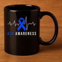 Blue Ribbon ALS Awareness Heartbeat 11oz C Handle Ceramic Mug