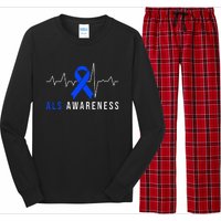 Blue Ribbon ALS Awareness Heartbeat Long Sleeve Pajama Set