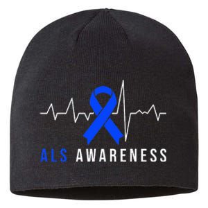 Blue Ribbon ALS Awareness Heartbeat Sustainable Beanie