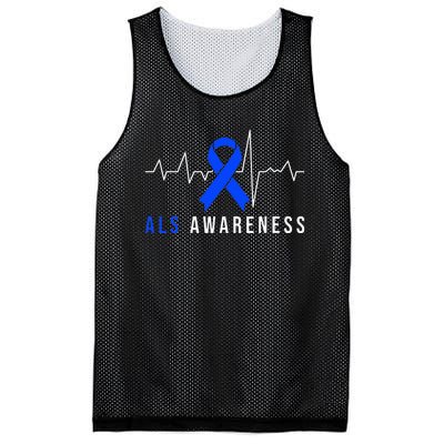 Blue Ribbon ALS Awareness Heartbeat Mesh Reversible Basketball Jersey Tank