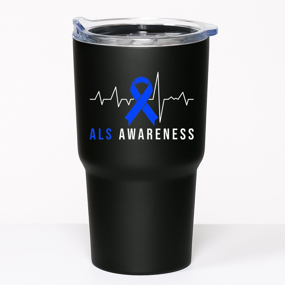 Blue Ribbon ALS Awareness Heartbeat Tumbler
