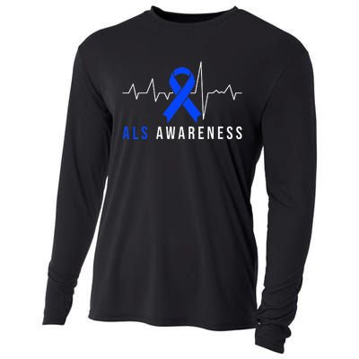 Blue Ribbon ALS Awareness Heartbeat Cooling Performance Long Sleeve Crew