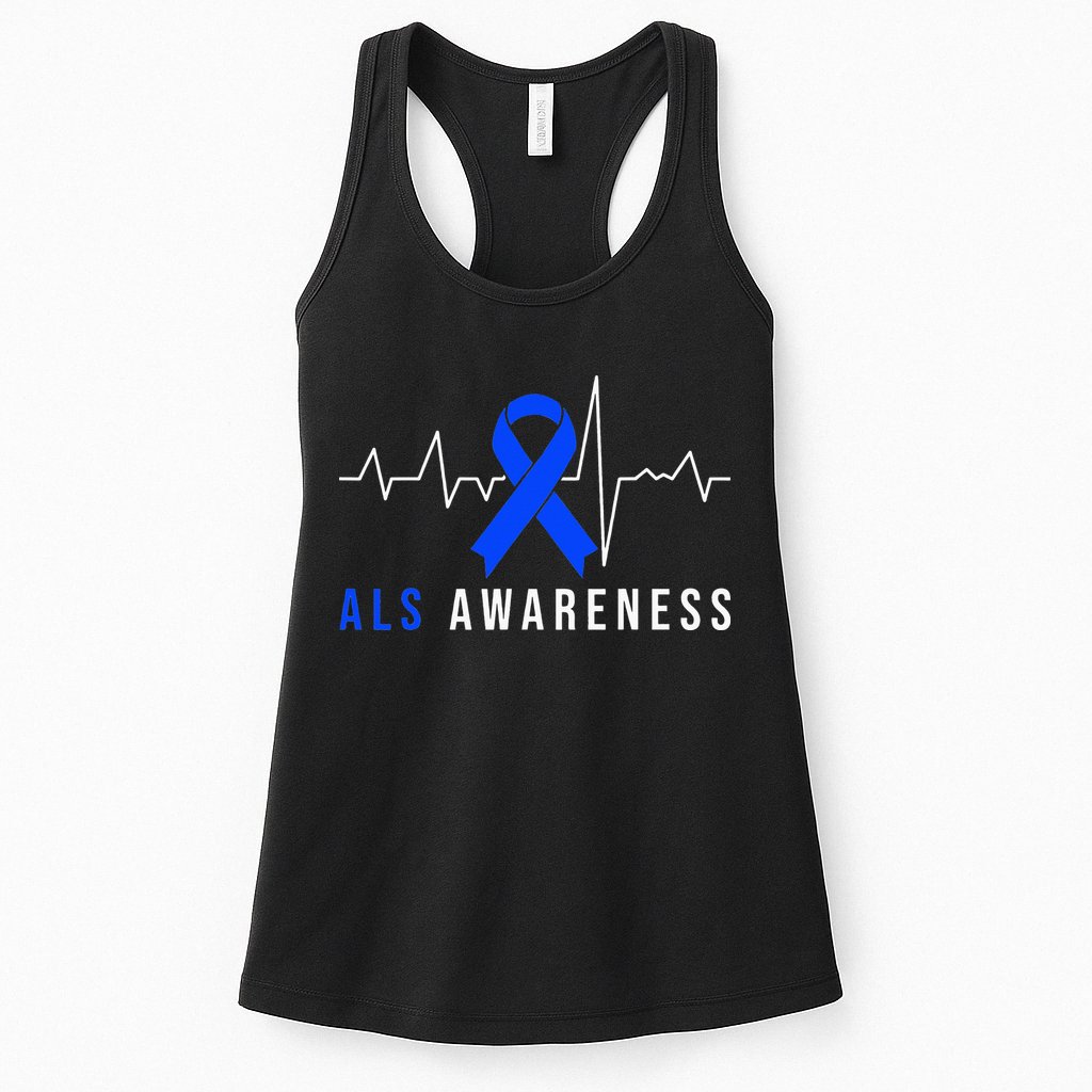 Blue Ribbon ALS Awareness Heartbeat Womens Tank Top